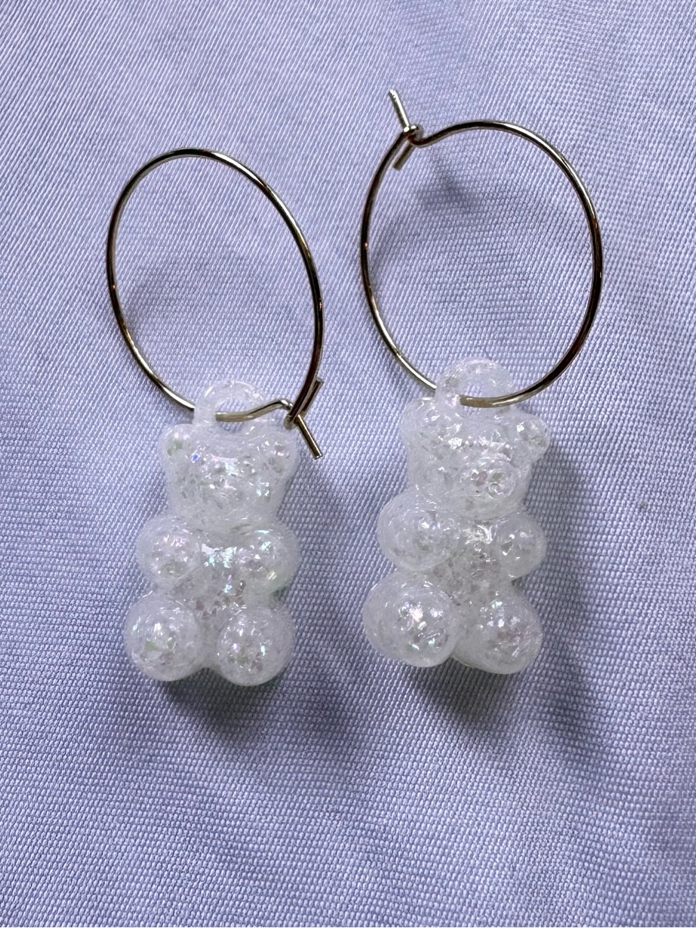 Gummy Bear Resin Glitter Gold Hoop Earrings Clear Iridescent Women’s Earings